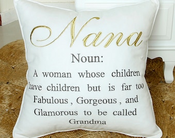 Nana Mema Glamma Grandma Pillowcase Embroidered Cushion Cover,Grand Parents Pillow cover,Decorative Grandmother Gift Throw Pillow Cover