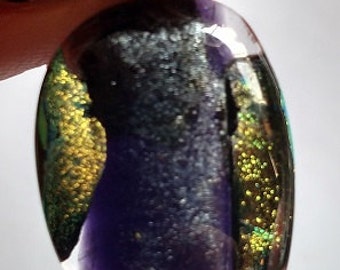 Silver Dichroic Fused Glass Pendant, Purple/gray/yellow/black Necklace