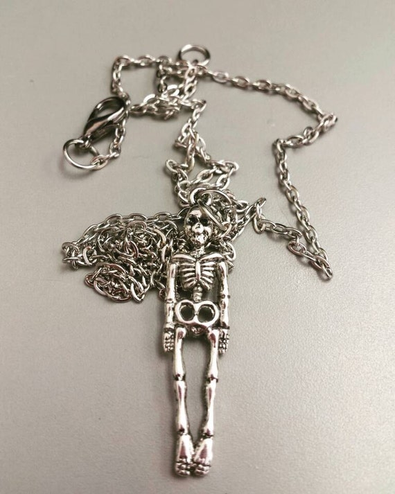 Skeleton necklace silver skeleton necklace Halloween