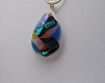 Black and Blue Dichroic Fused Glass Pendant