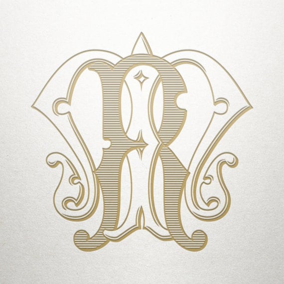 Custom Vintage Monogram MR RM Vintage Monogram Digital