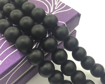 2.0mm Large Hole Matte Black Onyx Round 10mm/8mm Semi-Precious Gemstone Loose Beads Approximate 15.5 Inch. R-M-L-AGA-0457