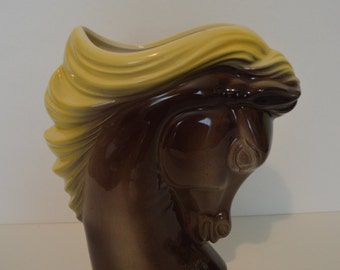 Brown and Yellow Horse Head Vase
