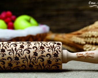 Flowers embossing Rolling Pin .Wooden engraved Rolling Pin.Wooden gift.Wedding gift. Flower Gift for Her.Birthday gift.Women gift.