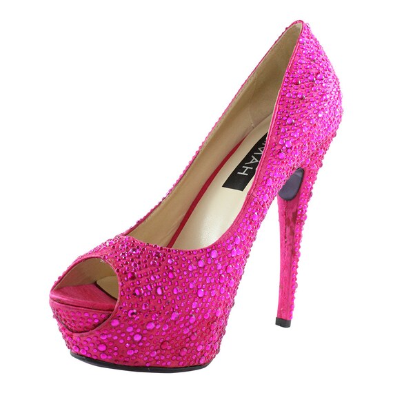 Pink Crystal High Heel Peep Toe Shoes by KAMAH01 on Etsy