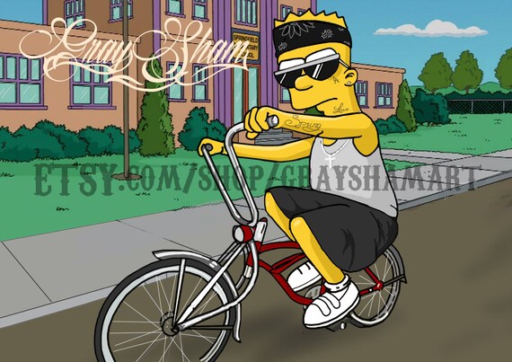 Bart Simpson Chicano lowrider bike Cartoon print digital