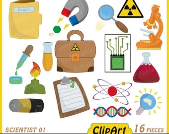 Scientist clipart, Science clip art set, Chemistry theme digital graphics, Scientist party decoration - Instrant download