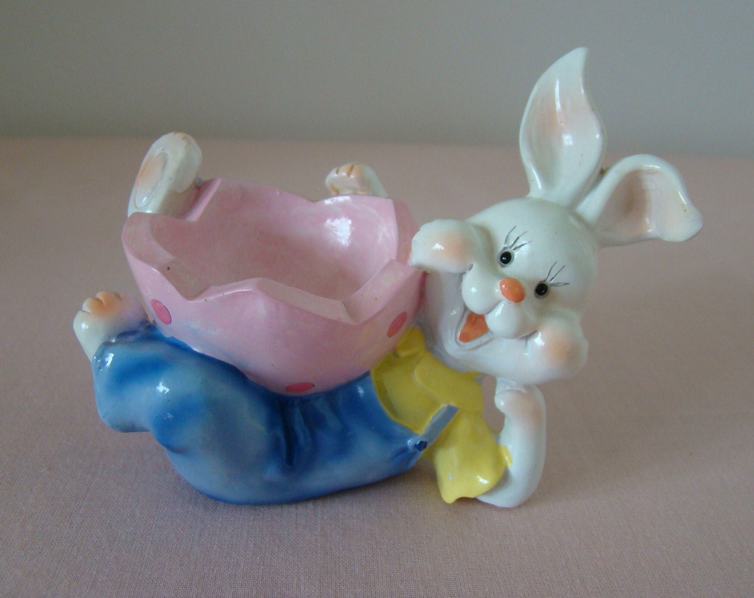 Rabbit egg cup white rabbit Easter bunny vintage yellow