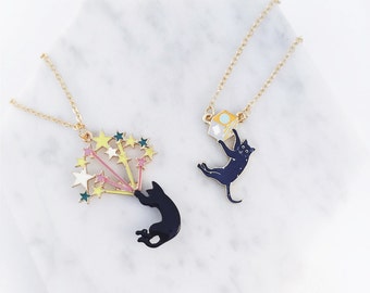 Black Cat Kitten Colorful Necklace; black cat necklace; cat accessories, cute cats