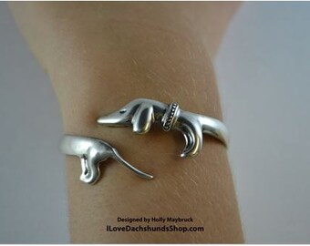 Dachshund Bangle Bracelet Sterling Silver
