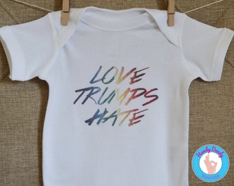 Love Trumps Hate - Kids Rainbow Shirt - Toddler Equality Shirt - Gay Pride Shirt - Anti-Trump Onesie - LGBT Tee - No Hate - Love Wins
