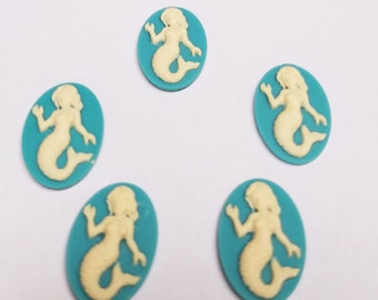 5 Resin Mermaid Cabochons 18mm x 25mm