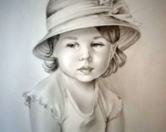 Custom portrait, personalized portrait, child portrait, custom portrait , pencil drawing , dry brush oil technique , child portrait on Photo