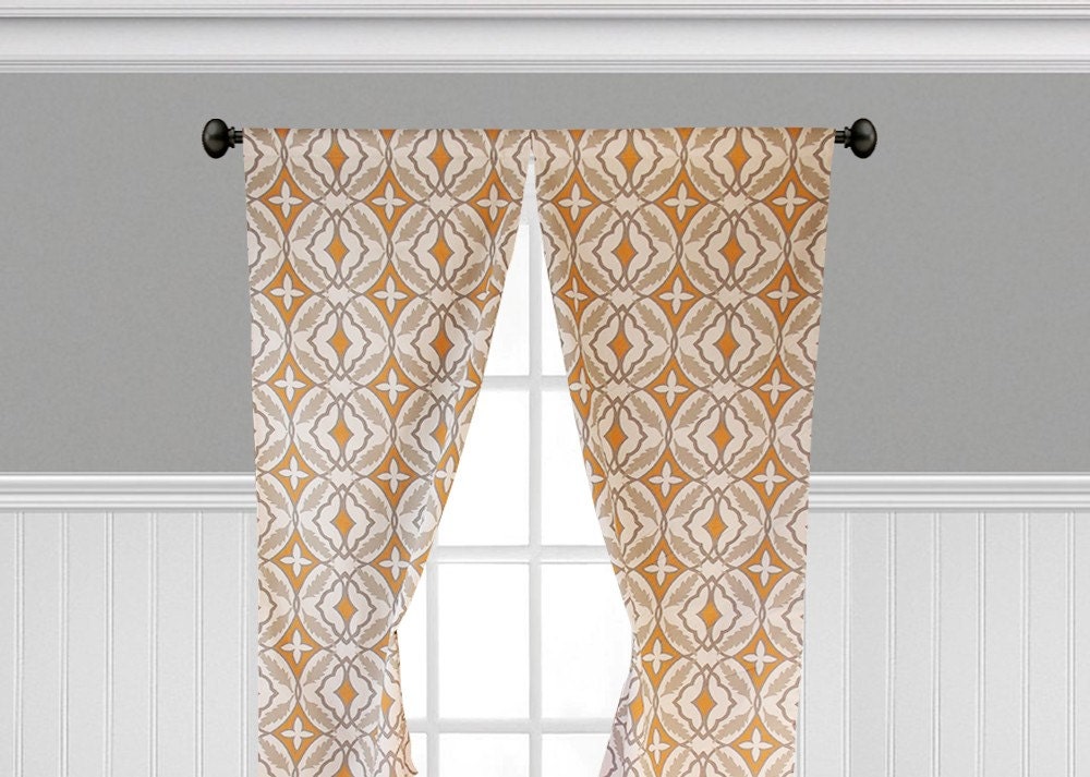 Orange Gray Taupe Curtains Geometric Print Window Treatments