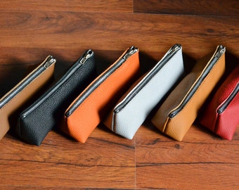 LEATHER PENCIL CASE - Small Leather Brush Bag - Artist Pencil Case - Small Pencil Case - Leather Cosmetic Bag