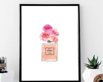 Chanel Watercolor Flower Print // Minimalist Poster // Wall Art Print // Fashion // Coco Chanel // Fashion // Scandinavian // Boho // Modern