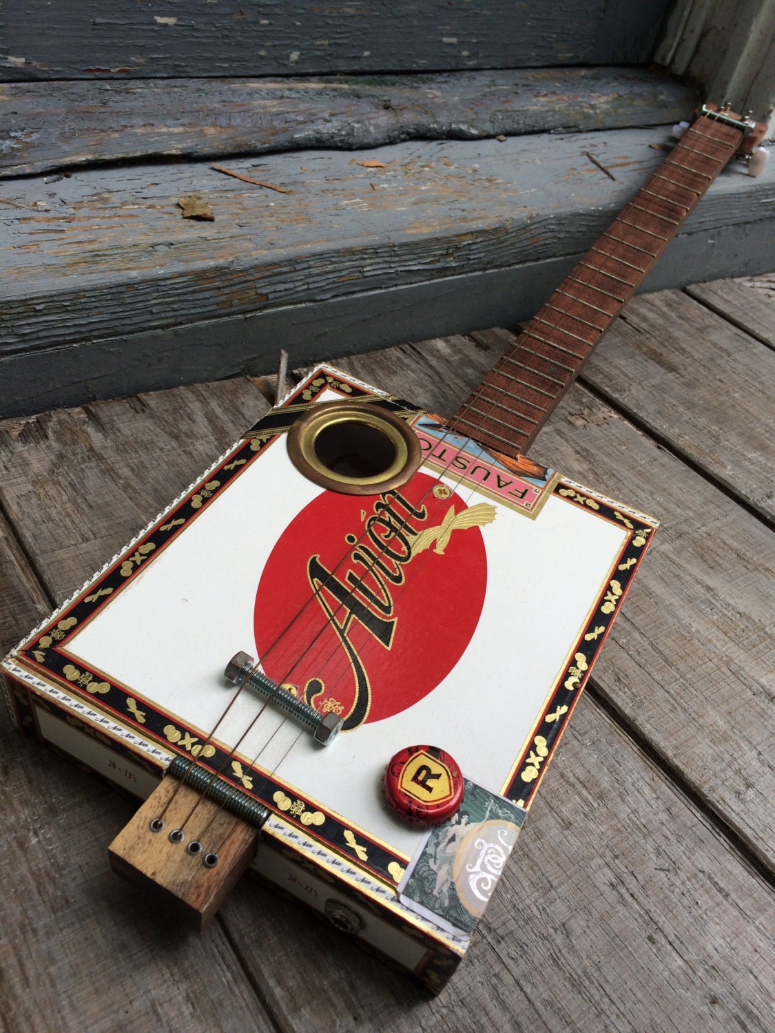4string Fretted Acoustic Electric Cigar Box Guitar