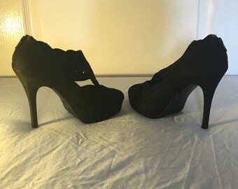 black and gray high heels