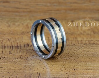 titanium mens ring grooved inlay with triple tone rustic look titanium ring mens wedding ring cool - Cool Mens Wedding Rings titanium mens ring grooved inlay with triple tone rustic look titanium ring mens wedding ring cool - Cool Mens Wedding Rings