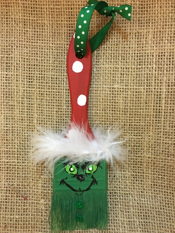 Grinch Paintbrush Ornament by BrushPileArt on Etsy