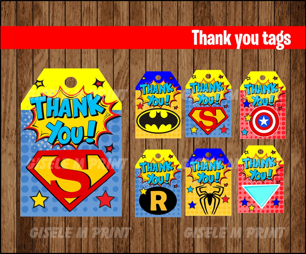 superhero logo thank you tags printable superhero gift tags