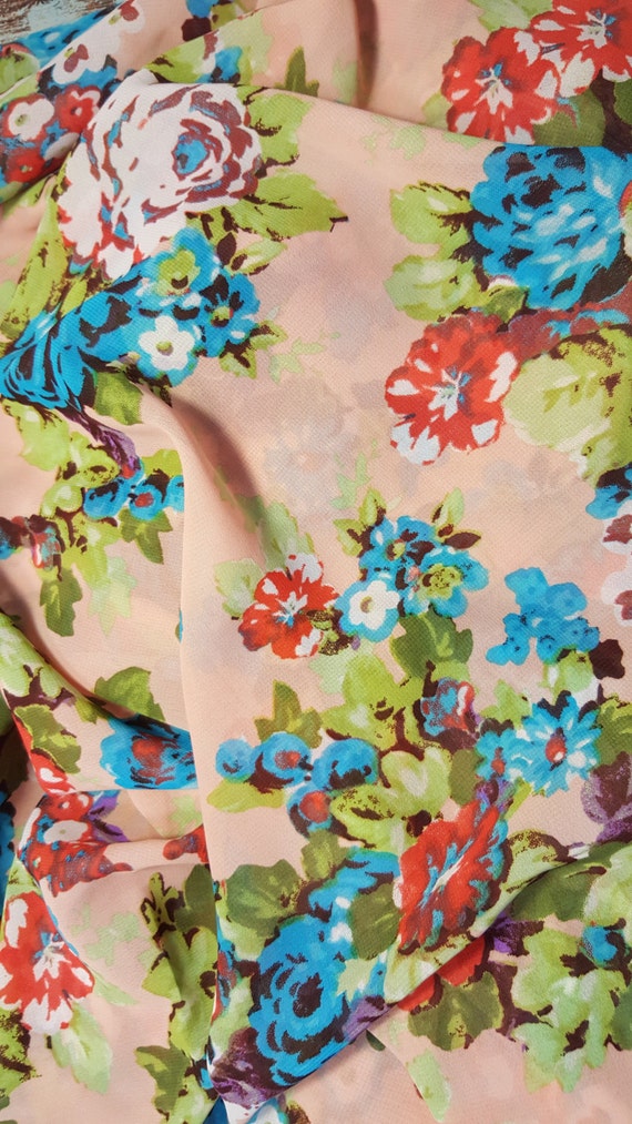 Style# 1018 Cabbage Rose Print print on Chiffon fabric colorway ...