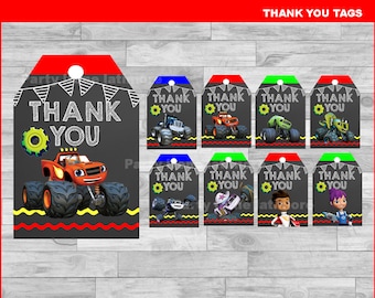 Blaze and the Monster Machines Thank you Tags Instant download, Blaze and the Monster Machines Chalkboard tags, Monster Machines tags