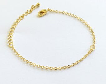 10 Gold Charm Bracelet Chain Lobster Clasp in Shiny Gold brass bar chain Bracelet components BR-G