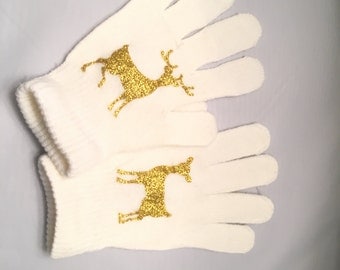 Deer gloves - warm winter - gold glitter