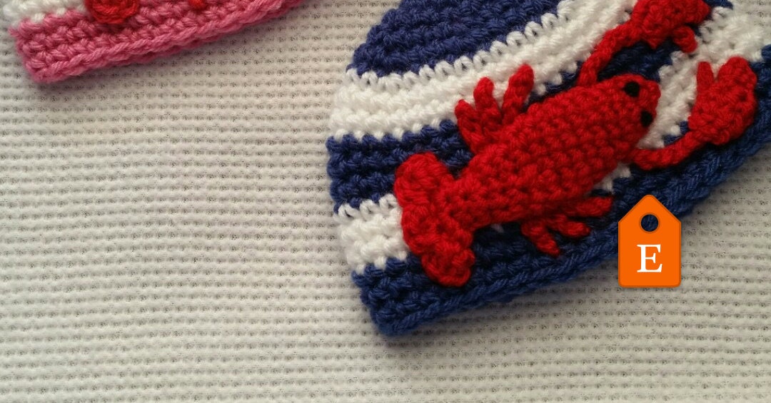 Crocheted Maine Lobster Striped Beanie Hat Baby Toddler