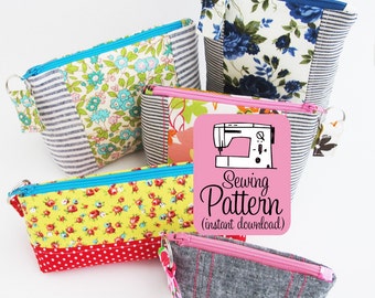 Intro to Improv Zip Pouches PDF Sewing Pattern | Intermediate pattern to make zipper pouches in five sizes with a zip pull.