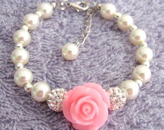 Flower Girl Bracelet, Flower Girl Gift, Pearl Childrens Bracelet, Pearl Childs Bracelet, Pearl Kids Bracelet,Girls Gift Free Shipping In USA