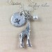Giraffe Charm Necklace With Personalized Monogram Charm And Birthstone, Personalized Hand Stamped Sterling Silver Charm Necklace, Giraffe