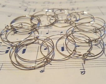 Wine Charm Findings - 20 pcs. - 25mm Hoop Rings - Wine Charm Hoops - Silver Hoops - Earring Hoops - Wine Rings - Earring Findings
