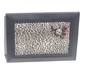 ON SALE Leopard in Black Framed Corkboard Cork Bulletin Board  4 Button Tacks Thumbtacks Pushpins