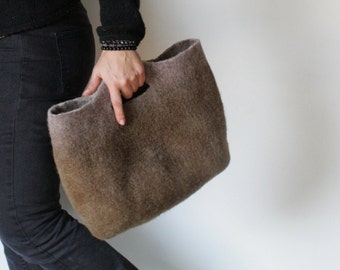 SMALLER Rusty Sturdy Everyday Art Bag / Carryall / Tote / Basket / Shopping / Market / Picnic / Cottage / Hand felted wool / Wearable Art