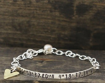 handstamped coordinates of my heart bracelet