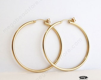 50mm (1.97") 2mm Thick 14K Gold Filled Hoop Earrings Earwires F23GF