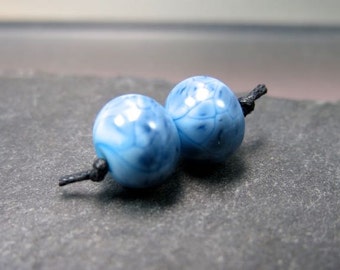Handmade Lampwork Beads by GlassBeadArt … Blue and silver ... 11x12mm … SRA F12