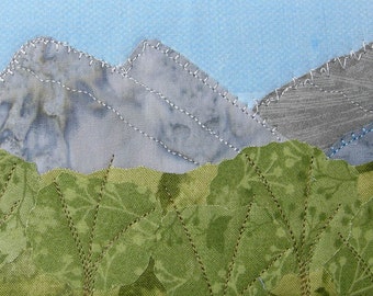 Quilt Art, Fabric Postcard, Landscape Postcard, Greeting Card Blue Ridge Mountains, Rocky Mountains Fiber Art Nature Postcard Textile Art