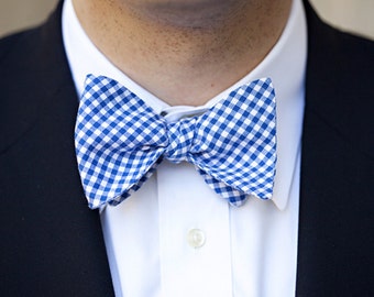 Royal Blue Mens Bowtie - Gingham Freestyle Bow Tie - Lots of Colors Available