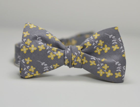 Yellow And Gray Floral Bow Tie Men S Bow Tie Groomsmen   Il 570xN.840839420 3kt3 