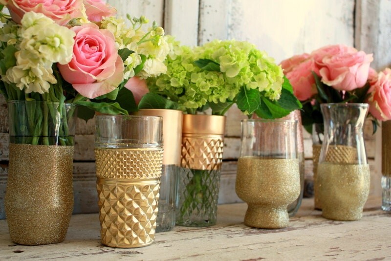 12 Gold dipped vases gold wedding decor 6 CUSTOM gold