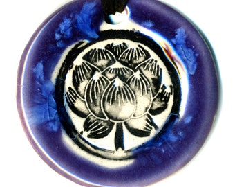 Lotus Flower Ceramic Necklace in Purple