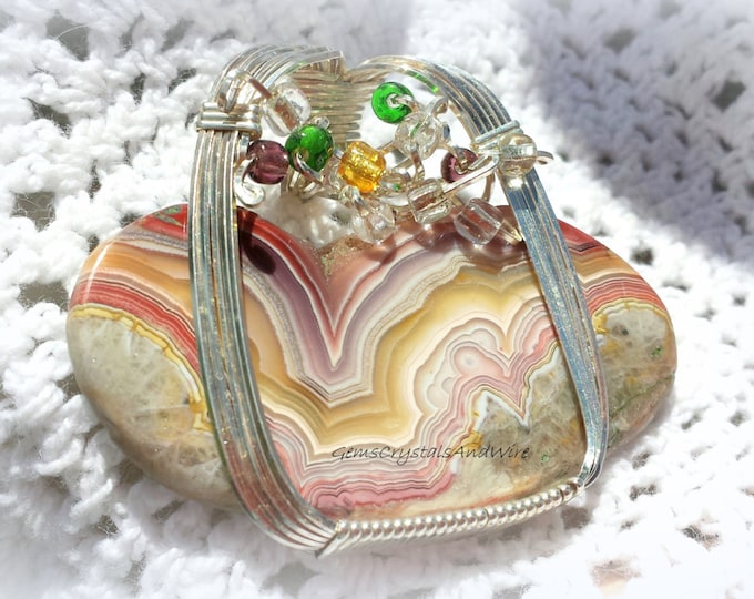 Crazy Lace Agate Pendant, Ladies Silver Pendant, Wire-wrapped Pendant, Argentium Pendant, One Of A Kind, Great Gift Idea
