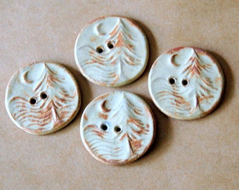 4 Handmade Ceramic Buttons - Moon over Cedar Buttons - Rustic Rust Buttons in Stoneware
