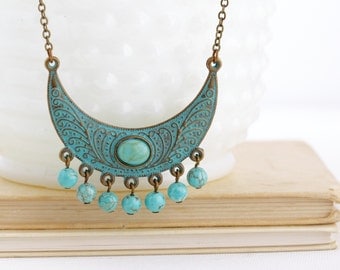 Boho Jewelry - Ethnic Necklace - Tribal Necklace - Bohemian Necklace - Gypsy Jewelry - Verdigris Necklace - Turquoise Necklace