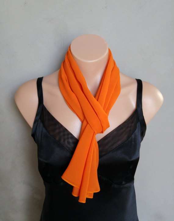 Orange Chiffon Scarf - Perfect Summer Skinny Scarf - 56 inches long by 12 inches wide