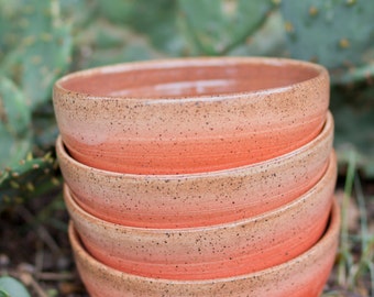 Red Orange Set of Four Pottery Bowls