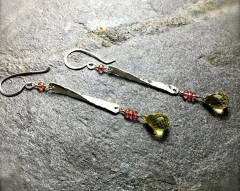 Hammered Silver Lemon Quartz Earrings | Drop Earrings | Handmade Hammered Silver Dangle Earrings
